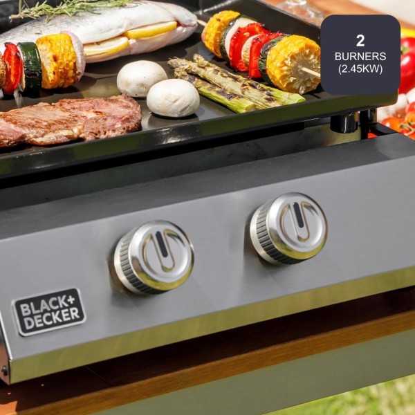 Plancha de gas bxop4900e con 2 quemadores, 45 x 39 cm