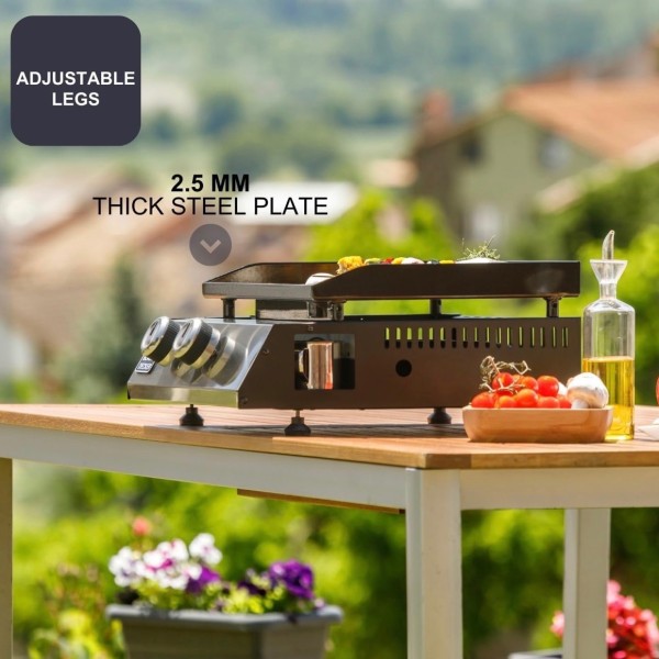 Plancha de gas bxop4900e con 2 quemadores, 45 x 39 cm